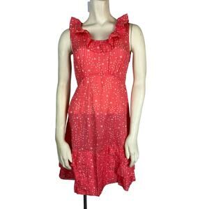 Marc Jacobs Dress 2 sheer Peach coral star striped sundress ruffled fit flare